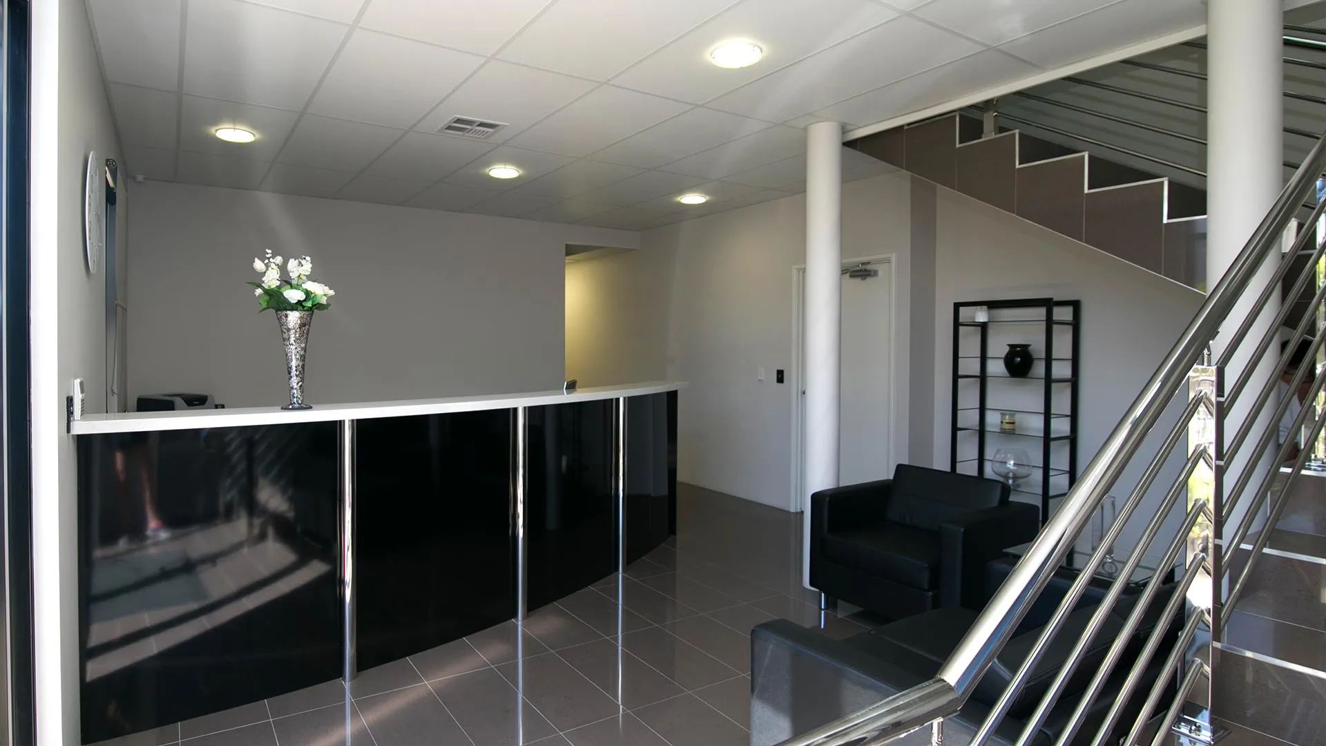 Reception and stairwell inside the Northlake Electrical office